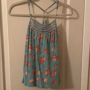 Blue floral razor back tank